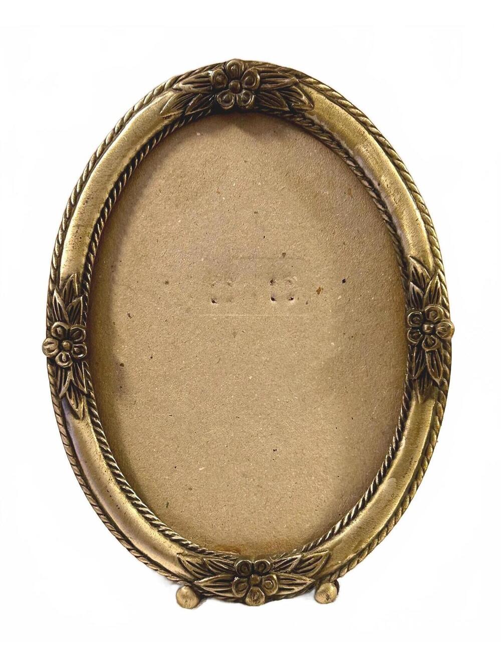 Vintage Pewter Silver Oval Portrait Picture Frame Floral Details